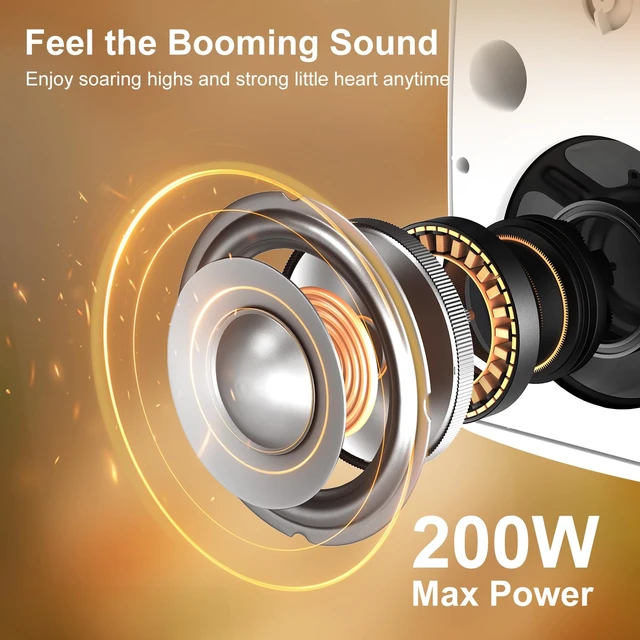 Alt view image 3 of 7 - 6.5-Inch 400W Outdoor Bluetooth Speakers Waterproof Wired, Wall-Mount Waterproof Speaker System for Patio, Home, Poolside, Deck, Backyard (Pair,White)