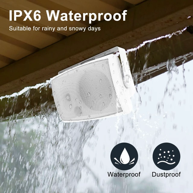 Alt view image 4 of 7 - 6.5-Inch 400W Outdoor Bluetooth Speakers Waterproof Wired, Wall-Mount Waterproof Speaker System for Patio, Home, Poolside, Deck, Backyard (Pair,White)