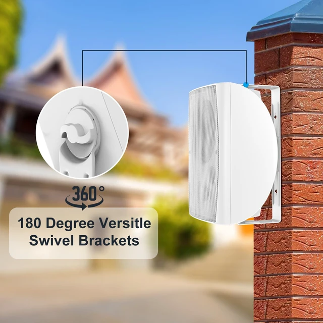 Alt view image 5 of 7 - 6.5-Inch 400W Outdoor Bluetooth Speakers Waterproof Wired, Wall-Mount Waterproof Speaker System for Patio, Home, Poolside, Deck, Backyard (Pair,White)
