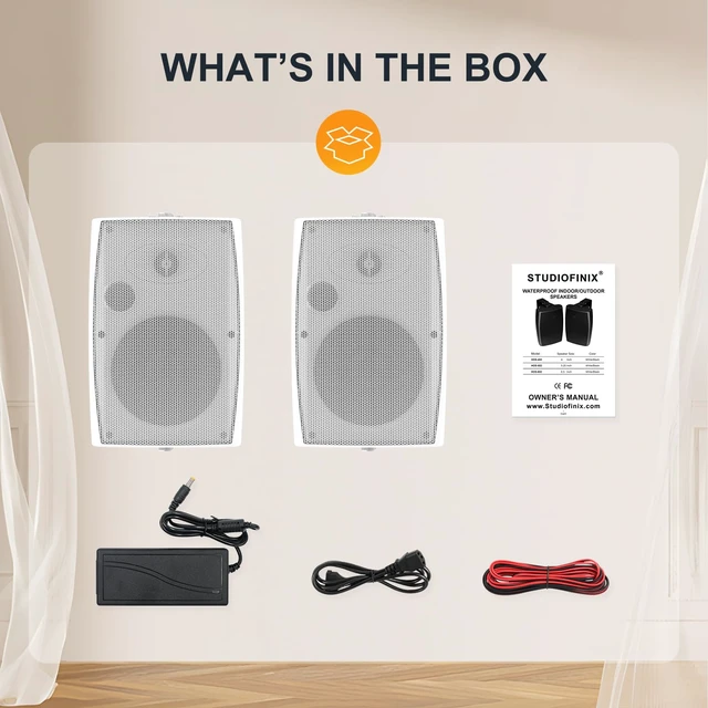 Alt view image 7 of 7 - 6.5-Inch 400W Outdoor Bluetooth Speakers Waterproof Wired, Wall-Mount Waterproof Speaker System for Patio, Home, Poolside, Deck, Backyard (Pair,White)