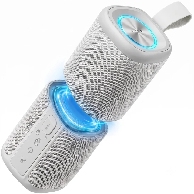Main image of Kommuter Splittable Waterproof Bluetooth Speaker System (Concrete) Dual Splittable IPX7 Waterproof Speakers - 20W Stereo Sound, Sync Up to 100 Units, 6H Playtime - Wireless Surround Sound