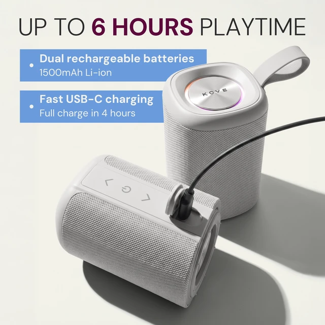 Alt view image 3 of 7 - Kommuter Splittable Waterproof Bluetooth Speaker System (Concrete) Dual Splittable IPX7 Waterproof Speakers - 20W Stereo Sound, Sync Up to 100 Units, 6H Playtime - Wireless Surround Sound