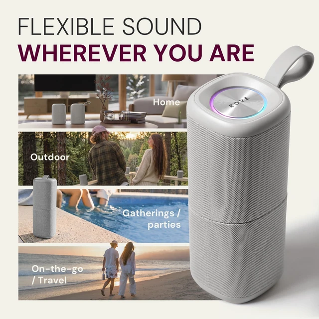 Alt view image 5 of 7 - Kommuter Splittable Waterproof Bluetooth Speaker System (Concrete) Dual Splittable IPX7 Waterproof Speakers - 20W Stereo Sound, Sync Up to 100 Units, 6H Playtime - Wireless Surround Sound