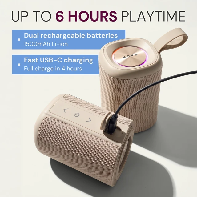 Alt view image 3 of 7 - Kommuter Splittable Waterproof Bluetooth Speaker System (Sand) Dual Splittable IPX7 Waterproof Speakers - 20W Stereo Sound, Sync Up to 100 Units, 6H Playtime - Wireless Surround Sound
