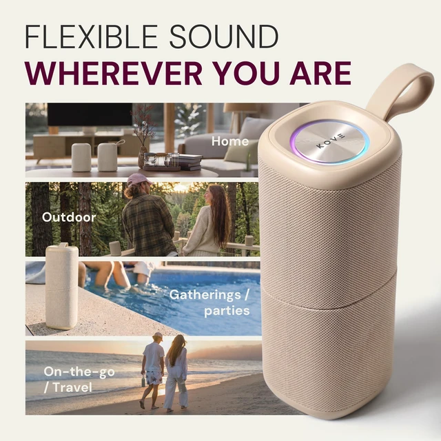 Alt view image 5 of 7 - Kommuter Splittable Waterproof Bluetooth Speaker System (Sand) Dual Splittable IPX7 Waterproof Speakers - 20W Stereo Sound, Sync Up to 100 Units, 6H Playtime - Wireless Surround Sound