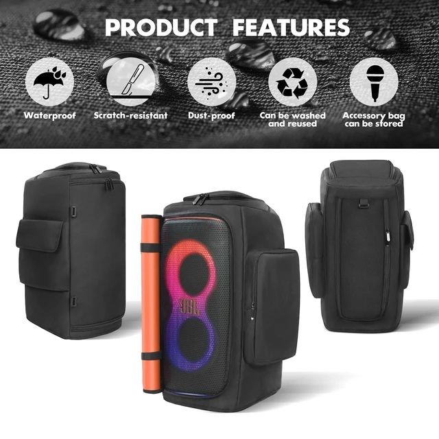 Alt view image 6 of 7 - Speaker Cover Case Compatible with JBL PartyBox 120/PartyBox 110 Protective Dustproof Carrying Cover, Side Pockets for Microphone, for Outdoor Travel, Parties, Home Use, with Open Bottom