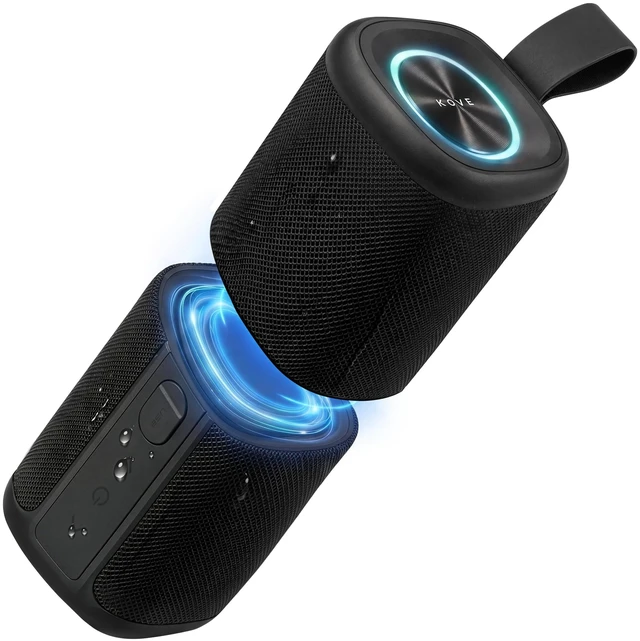 Main image of Kommuter Splittable Waterproof Bluetooth Speaker System (Black) Dual Splittable IPX7 Waterproof Speakers - 20W Stereo Sound, Sync Up to 100 Units, 6H Playtime - Wireless Surround Sound