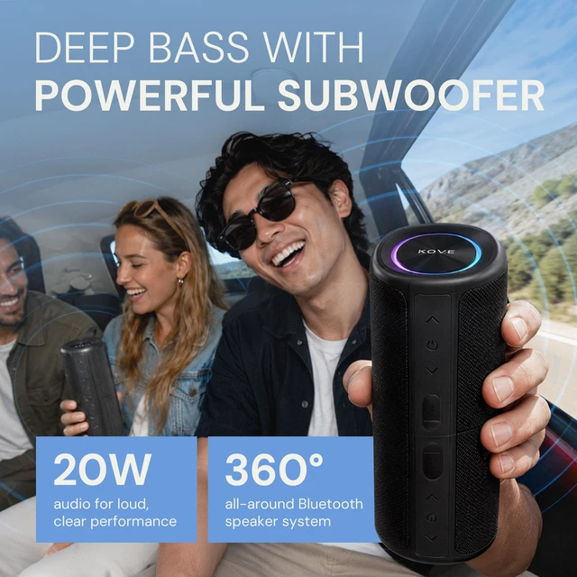 Alt view image 2 of 7 - Kommuter Splittable Waterproof Bluetooth Speaker System (Black) Dual Splittable IPX7 Waterproof Speakers - 20W Stereo Sound, Sync Up to 100 Units, 6H Playtime - Wireless Surround Sound
