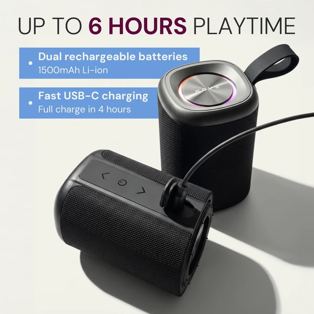Alt view image 3 of 7 - Kommuter Splittable Waterproof Bluetooth Speaker System (Black) Dual Splittable IPX7 Waterproof Speakers - 20W Stereo Sound, Sync Up to 100 Units, 6H Playtime - Wireless Surround Sound
