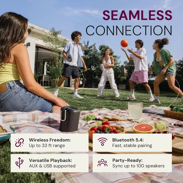 Alt view image 4 of 7 - Kommuter Splittable Waterproof Bluetooth Speaker System (Black) Dual Splittable IPX7 Waterproof Speakers - 20W Stereo Sound, Sync Up to 100 Units, 6H Playtime - Wireless Surround Sound