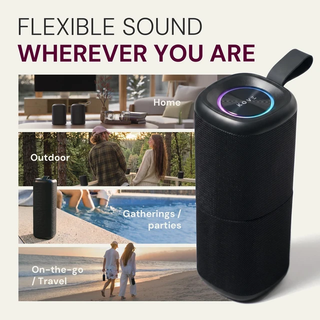Alt view image 5 of 7 - Kommuter Splittable Waterproof Bluetooth Speaker System (Black) Dual Splittable IPX7 Waterproof Speakers - 20W Stereo Sound, Sync Up to 100 Units, 6H Playtime - Wireless Surround Sound