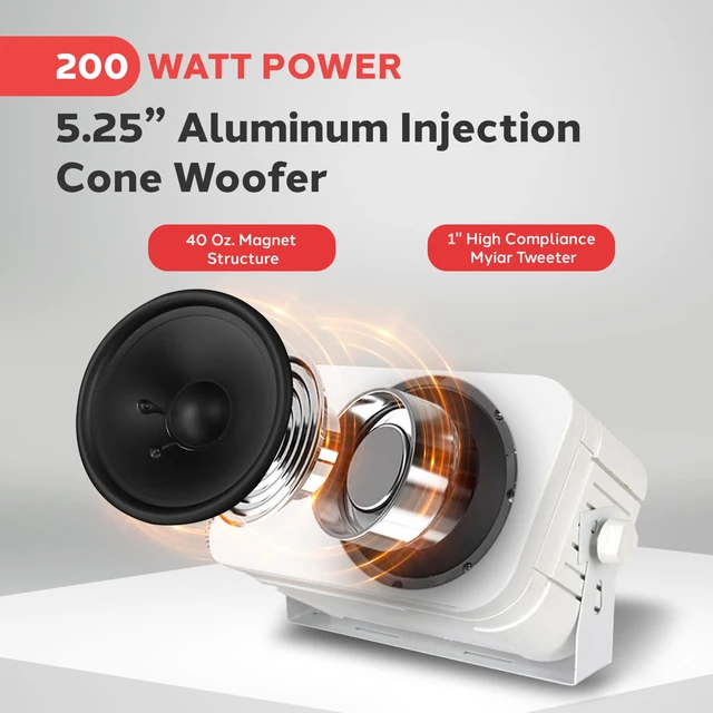 Alt view image 5 of 7 - Indoor / Outdoor Waterproof Speaker System - 5.25 Inch Pair of Weatherproof Wall/Ceiling Mounted Speakers with Heavy Duty Mesh Covers, 200 Watts RMS, Universal Mount - PDWR40W (White)