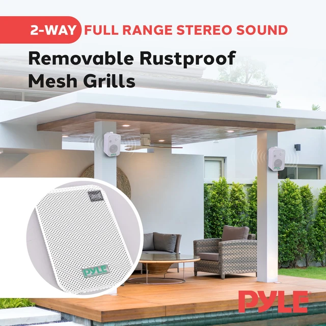 Alt view image 7 of 7 - Indoor / Outdoor Waterproof Speaker System - 5.25 Inch Pair of Weatherproof Wall/Ceiling Mounted Speakers with Heavy Duty Mesh Covers, 200 Watts RMS, Universal Mount - PDWR40W (White)