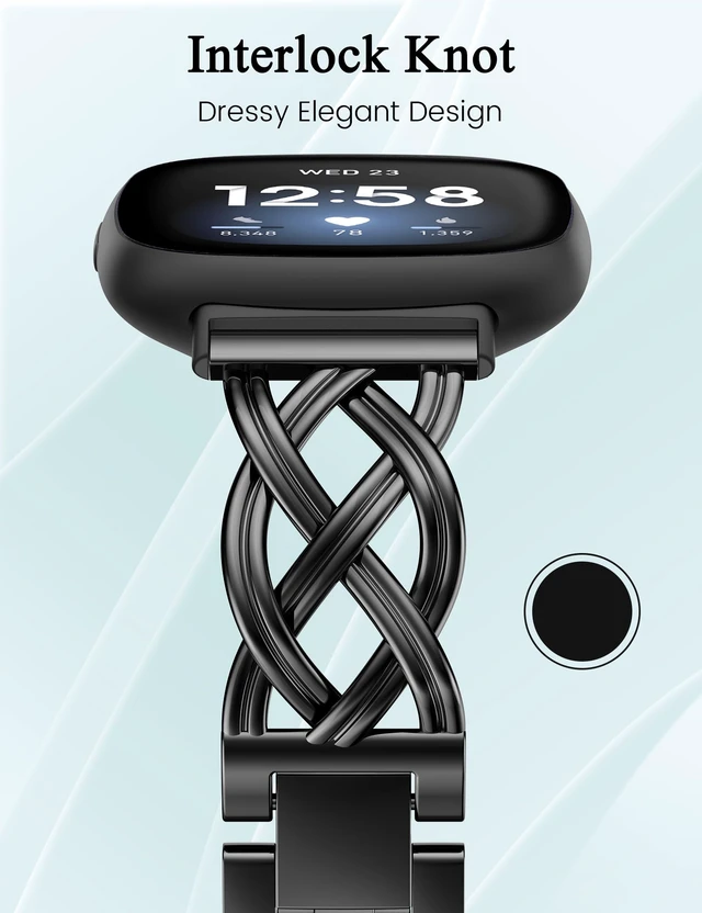 Alt view image 2 of 7 - Metal Band Compatible with Fitbit Versa 4/Versa 3/Sense 2/Sense Bands Women, Celtic Stainless Steel Strap Dressy Bracelet Designer Pretty Wristband