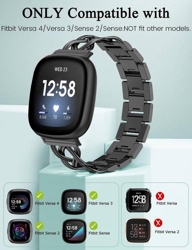 Alt view image 4 of 7 - Metal Band Compatible with Fitbit Versa 4/Versa 3/Sense 2/Sense Bands Women, Celtic Stainless Steel Strap Dressy Bracelet Designer Pretty Wristband