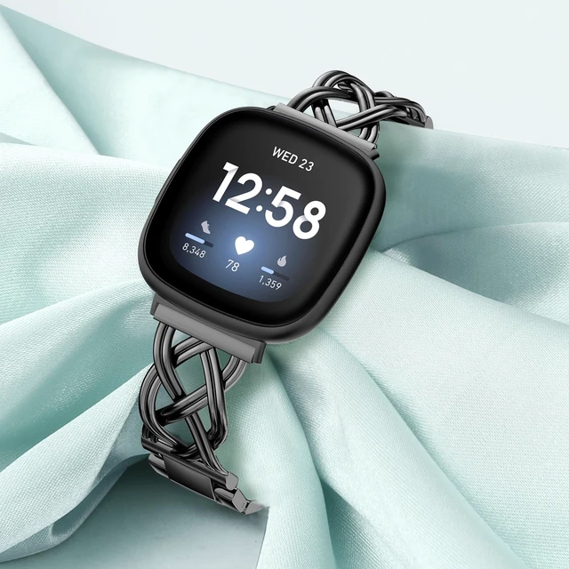 Alt view image 5 of 7 - Metal Band Compatible with Fitbit Versa 4/Versa 3/Sense 2/Sense Bands Women, Celtic Stainless Steel Strap Dressy Bracelet Designer Pretty Wristband
