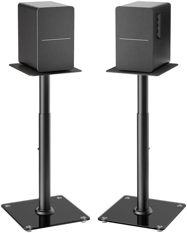 Main image of 22-32 Speaker Stand Pair for Surround Sound,Holds 55 LBS,Glass Base Cable Management, 11.8 inch Square Base, 9*10-inch Metal Top Panel, Two Feet Avaliable, Height Adjustable from 22" to 32"