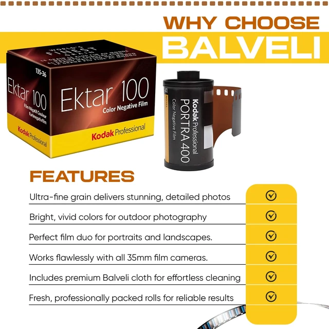 Alt view image 5 of 6 - Kodak Portra 400 & Ektar 100 35mm Film Bundle 2 Pack 36exp for 35mm Film Camera Bundled with Premium Microfiber Cloth