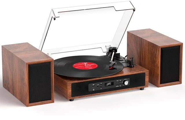Main image of Vinyl Record Player 6 Speakers Loud Sound with 4+2 External Stereo Speakers Bluetooth 3-Speed Turntable, Vinyl to USB Recording, 6-Speaker Audio System for Living Room Home Entertainment