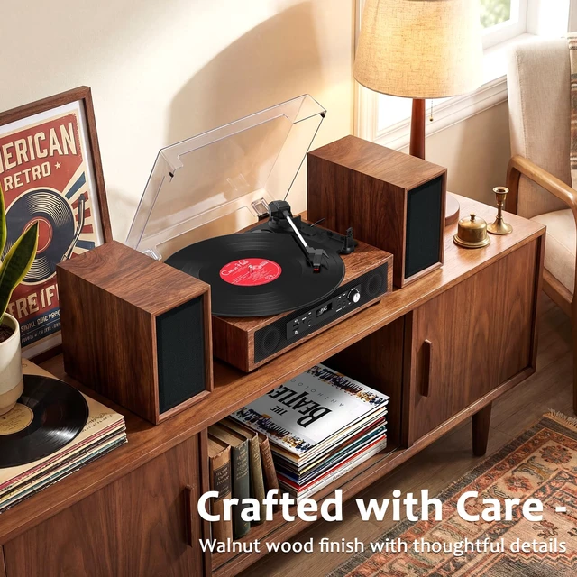 Alt view image 5 of 7 - Vinyl Record Player 6 Speakers Loud Sound with 4+2 External Stereo Speakers Bluetooth 3-Speed Turntable, Vinyl to USB Recording, 6-Speaker Audio System for Living Room Home Entertainment