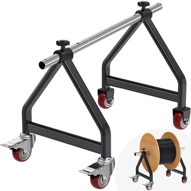 Main image of Wire Spool Rack with 1.2" Rod for up to 28" Spools, Black Fully Welded, Portable Cable Caddy with Swivel Caster and Brake for Smooth Cable Dispensing on Job Sites, 220 lbs Capacity