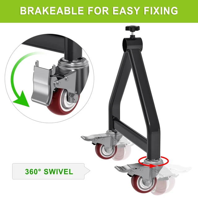 Alt view image 4 of 7 - Wire Spool Rack with 1.2" Rod for up to 28" Spools, Black Fully Welded, Portable Cable Caddy with Swivel Caster and Brake for Smooth Cable Dispensing on Job Sites, 220 lbs Capacity