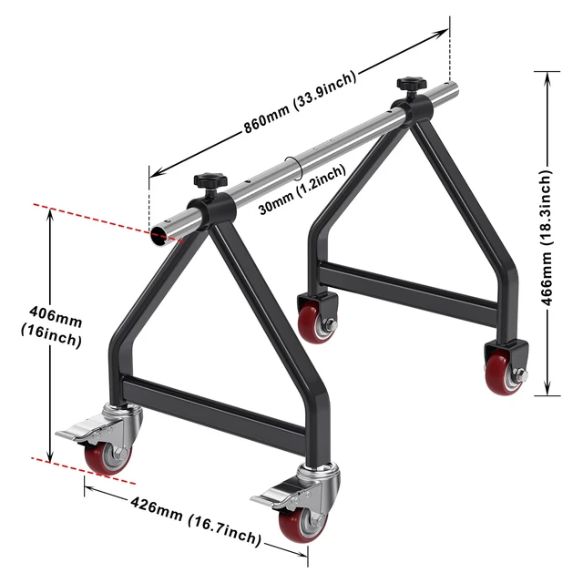 Alt view image 7 of 7 - Wire Spool Rack with 1.2" Rod for up to 28" Spools, Black Fully Welded, Portable Cable Caddy with Swivel Caster and Brake for Smooth Cable Dispensing on Job Sites, 220 lbs Capacity