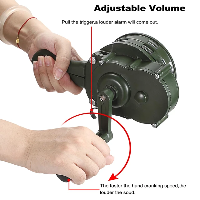 Alt view image 5 of 7 - Hand Crank Siren Manual Operated Air Raid Siren with Handle, Green Emergency Sturdy Waterproof Aluminum Alloy Tornado Sirens Portable Loud Volume Emergency Sirens for Sporting Events