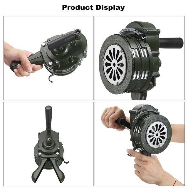 Alt view image 6 of 7 - Hand Crank Siren Manual Operated Air Raid Siren with Handle, Green Emergency Sturdy Waterproof Aluminum Alloy Tornado Sirens Portable Loud Volume Emergency Sirens for Sporting Events