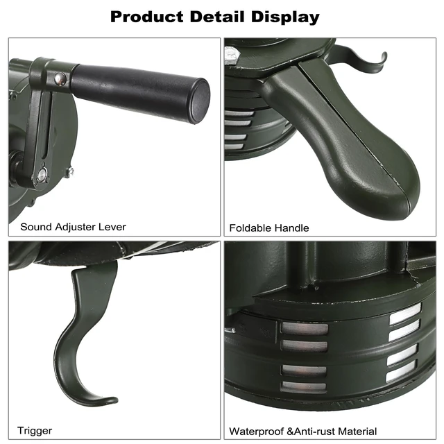 Alt view image 4 of 7 - Hand Crank Siren Manual Operated Air Raid Siren with Handle, Green Emergency Sturdy Waterproof Aluminum Alloy Tornado Sirens Portable Loud Volume Emergency Sirens for Sporting Events