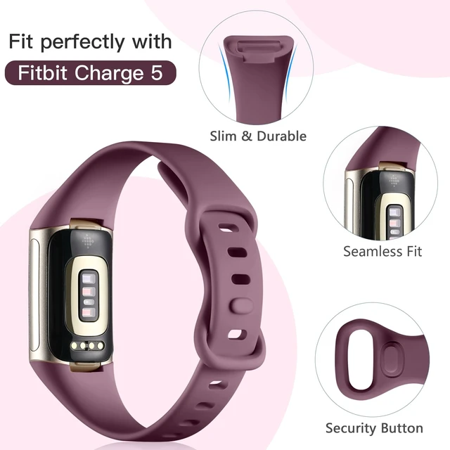 Alt view image 2 of 7 - 4 Pack Slim Band Compatible with Fitbit Charge 5/6 Bands Women Men Soft Silicone Strap, Sport Replacement Wristband for Fitbit Charge 5 6 Fitness Tracker, Violet/Starlight/Milk Tea/Pink