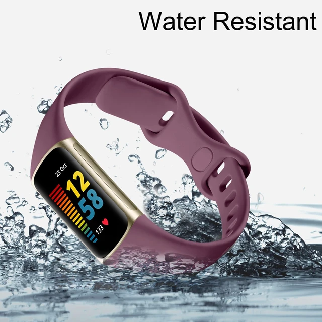 Alt view image 3 of 7 - 4 Pack Slim Band Compatible with Fitbit Charge 5/6 Bands Women Men Soft Silicone Strap, Sport Replacement Wristband for Fitbit Charge 5 6 Fitness Tracker, Violet/Starlight/Milk Tea/Pink