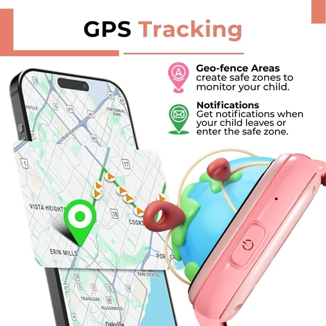 Alt view image 5 of 7 - Smart Watch for Kids with GPS Tracker, Audio & Video Calling, SOS Alerts, HD Camera, Fitness Tracker, Parental Controls, Kids Smart Watch for Boys & Girls, Subscription Required (Pink)