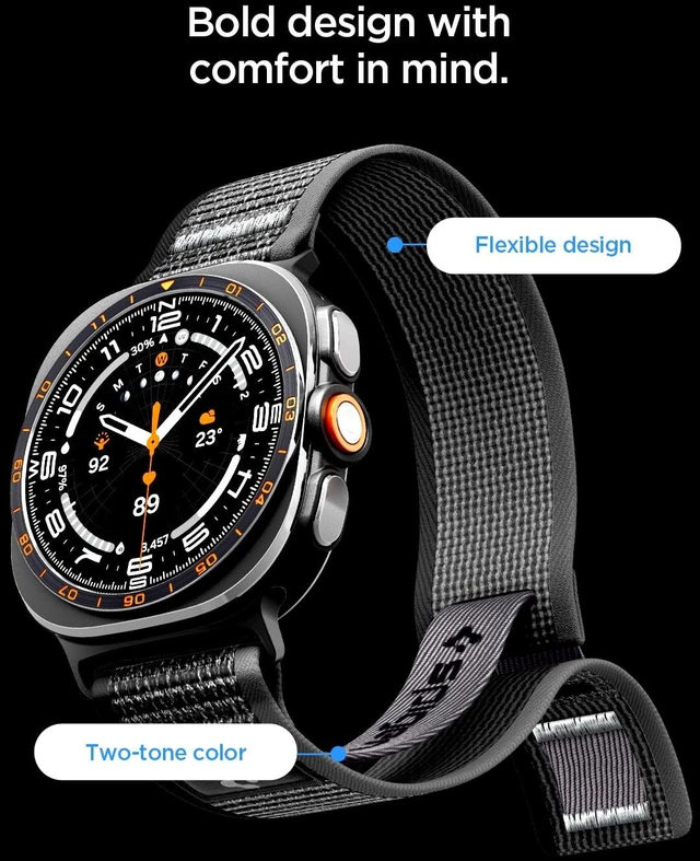 Alt view image 4 of 7 - Athlex Air for Samsung Galaxy Watch Ultra 2/1 Band (2026/2025/2024) Lightweight Soft Nylon Fabric Adjustable Men Women Hook and Loop Sport Replacement Strap - Active Black Gray