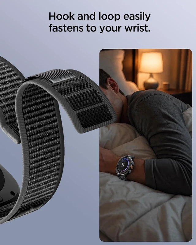 Alt view image 5 of 7 - Athlex Air for Samsung Galaxy Watch Ultra 2/1 Band (2026/2025/2024) Lightweight Soft Nylon Fabric Adjustable Men Women Hook and Loop Sport Replacement Strap - Active Black Gray