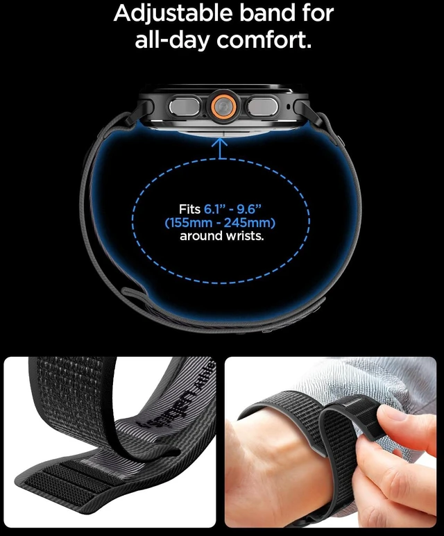 Alt view image 7 of 7 - Athlex Air for Samsung Galaxy Watch Ultra 2/1 Band (2026/2025/2024) Lightweight Soft Nylon Fabric Adjustable Men Women Hook and Loop Sport Replacement Strap - Active Black Gray