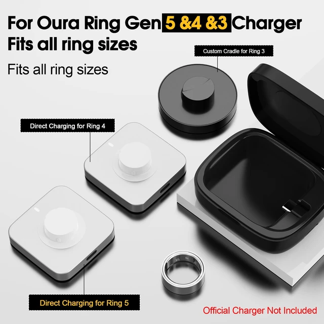 Alt view image 3 of 7 - Portable Charging Case Compatible with Oura Ring Gen 3/4/5 (Black) Universal Fit, 1000mAh Wireless Power Station for Travel, 30-Day Runtime Charger Accessories, (Official Charger NOT Included)