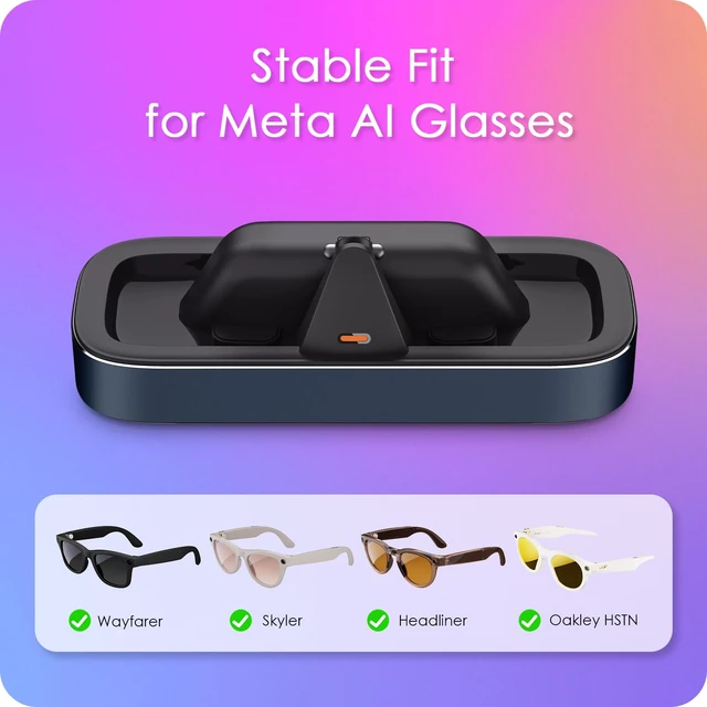 Alt view image 2 of 7 - Charging Station for Ray-Ban Meta Glasses (Navy) Charger Compatible with Wayfarer, Skyler, Headliner & Oakley Meta HSTN, One-Hand Charging Dock with LED Indicator