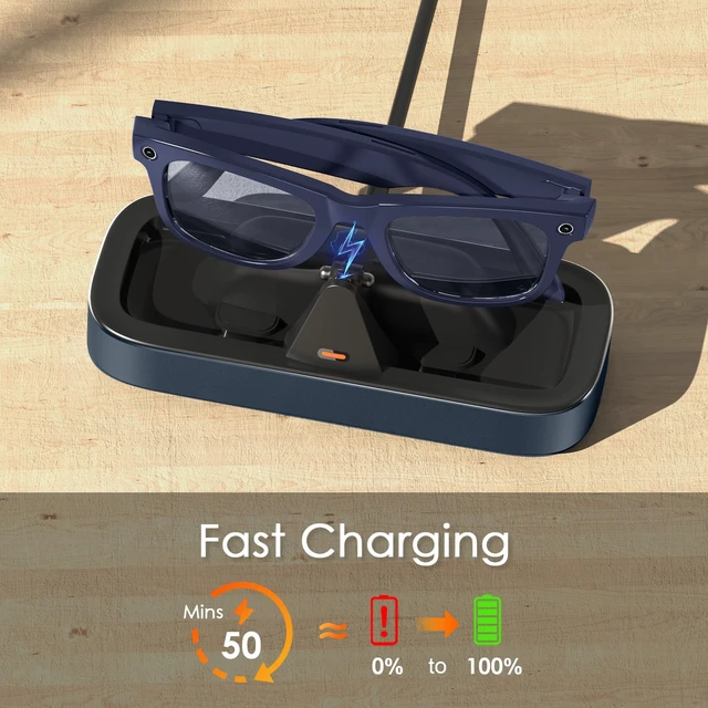 Alt view image 3 of 7 - Charging Station for Ray-Ban Meta Glasses (Navy) Charger Compatible with Wayfarer, Skyler, Headliner & Oakley Meta HSTN, One-Hand Charging Dock with LED Indicator