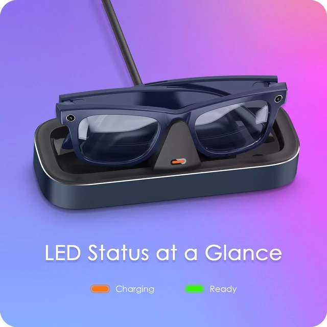 Alt view image 4 of 7 - Charging Station for Ray-Ban Meta Glasses (Navy) Charger Compatible with Wayfarer, Skyler, Headliner & Oakley Meta HSTN, One-Hand Charging Dock with LED Indicator
