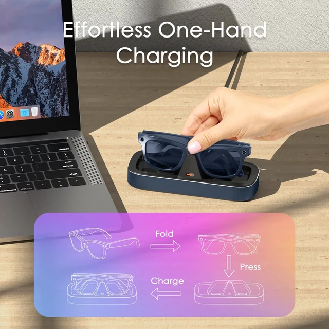 Alt view image 5 of 7 - Charging Station for Ray-Ban Meta Glasses (Navy) Charger Compatible with Wayfarer, Skyler, Headliner & Oakley Meta HSTN, One-Hand Charging Dock with LED Indicator