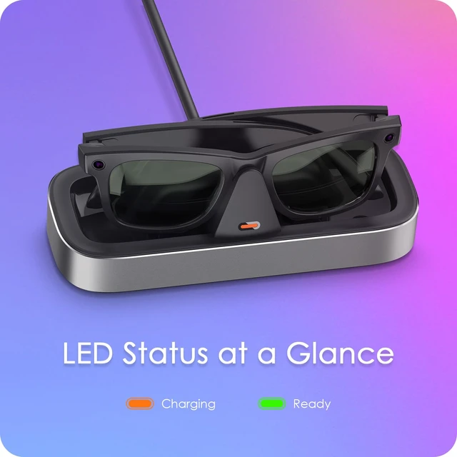 Alt view image 4 of 7 - Charging Station for Ray-Ban Meta Glasses (Titanium) Charger Compatible with Wayfarer, Skyler, Headliner & Oakley Meta HSTN, One-Hand Charging Dock with LED Indicator