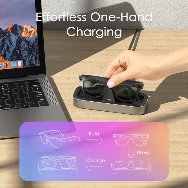Alt view image 5 of 7 - Charging Station for Ray-Ban Meta Glasses (Titanium) Charger Compatible with Wayfarer, Skyler, Headliner & Oakley Meta HSTN, One-Hand Charging Dock with LED Indicator