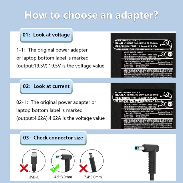 Alt view image 4 of 7 - 90W 19.5V 4.62A Laptop Charger L24008-001 Compatible with HP Pavilion 15 17 M4 Envy TouchSmart 14 15 17 17-j020us 937532-850 710413-001 937520-002 AC Adapter Power Supply Cord