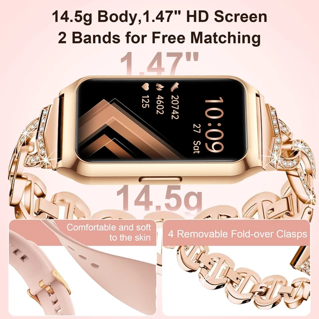 Alt view image 3 of 7 - Smart Watch,Fitness Tracker Watch 7 Day+ Battery with Heart Rate/Step Counter/Calories/SPO2/Sleep Monitor,IP68 Fitness Smart Watches for Women (Rosegold, 1.47inch)
