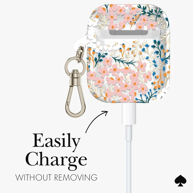 Alt view image 4 of 7 - AirPods 2nd/1st Case - Multi Floral Rose Stylish Case with Luxe Gold Ring Keychain for Bag, Tote, Backpack & More - Protective Case for AirPods 1st & 2nd Generation