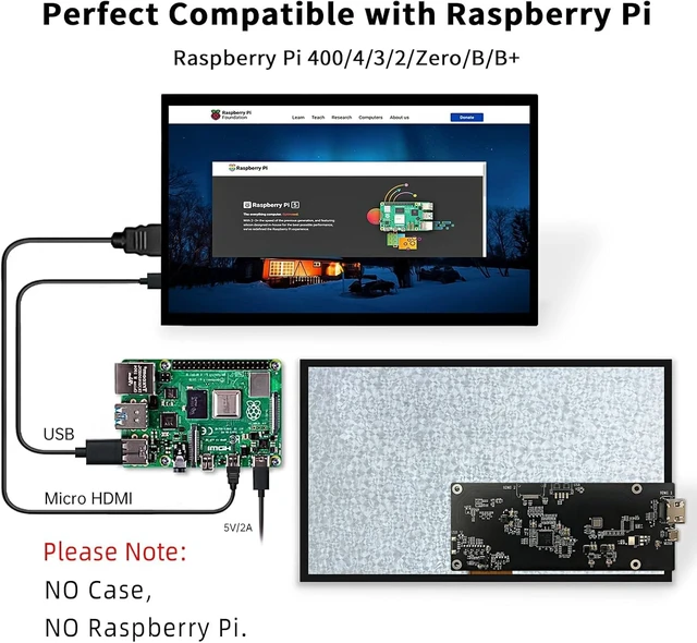 Alt view image 3 of 7 - 10.1 Inch Raspberry Pi Screen HDMI Monitor 1024x600 LCD Display 16:9 IPS Screen for Raspberry Pi 5/4/3/2/B/B+ Win11/10/8/7, Free-Driver, Non-Touch