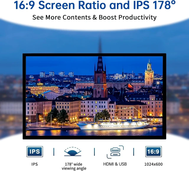 Alt view image 2 of 7 - 10.1 Inch Raspberry Pi Screen HDMI Monitor 1024x600 LCD Display 16:9 IPS Screen for Raspberry Pi 5/4/3/2/B/B+ Win11/10/8/7, Free-Driver, Non-Touch