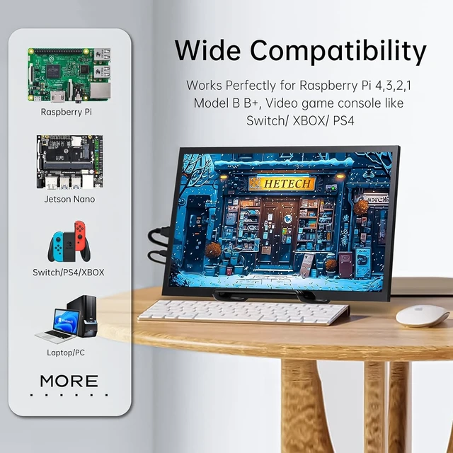 Alt view image 5 of 7 - 10.1 Inch Raspberry Pi Screen HDMI Monitor 1024x600 LCD Display 16:9 IPS Screen for Raspberry Pi 5/4/3/2/B/B+ Win11/10/8/7, Free-Driver, Non-Touch