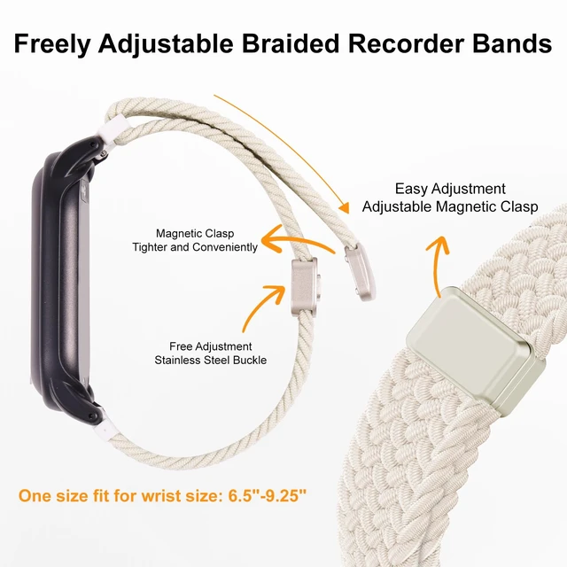 Alt view image 3 of 7 - Braided Wristband Compatible with Plaud NotePin S/NotePin AI Voice Recorder Breathable Soft Wearable Strap with Magnetic Buckle and PC Case,Adjustable Lightweight Band,Recorder Accessories,Starlight